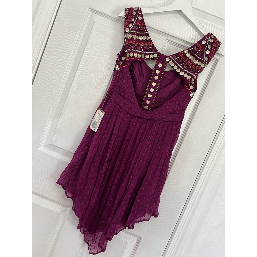 Free People Beaded Coin Dress Boho Fairycore Whimsigoth Festival Babydoll Gypsy - Picture 4 of 16